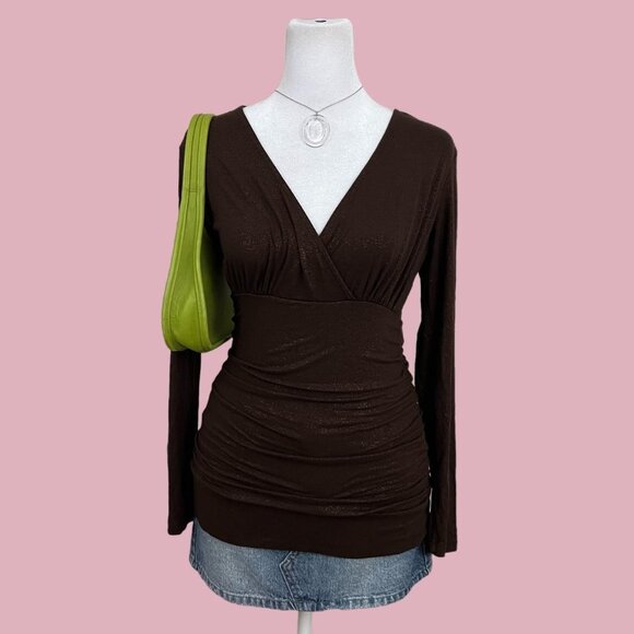 brown and gold glitter y2k long sleeve blouse top whimsygoth grunge downtown - Picture 1 of 6